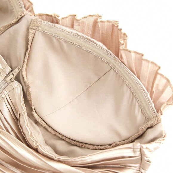 Apricot Casual Women's Pleated Satin Strapless Top - Picture 7 of 8